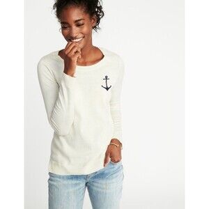 Old Navy Nautical Sweater Wms Plus Sz 2X Ivory Navy Anchor NWT